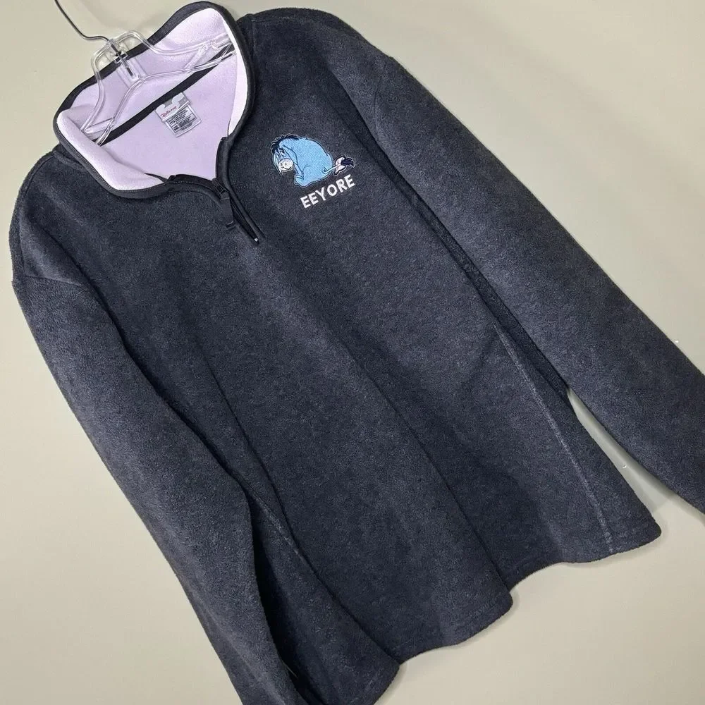 Disney Store Fleece Sweatshirt Jacket Womens XXL Gray Winnie The Pooh Eeyore‎